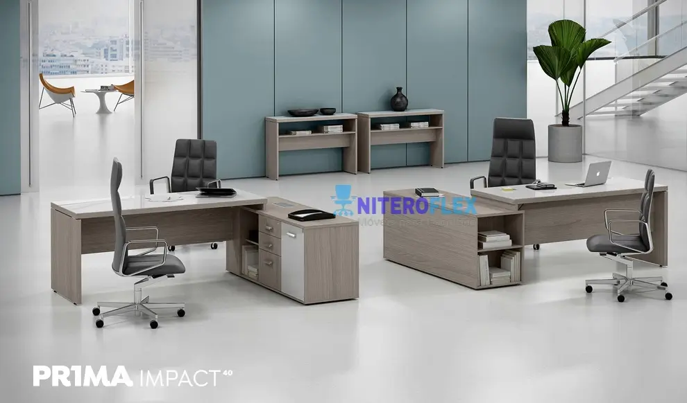 20202107 100353 - Mesa Presidente com Armário e Nicho Acoplado Linha Prima Impact 40
