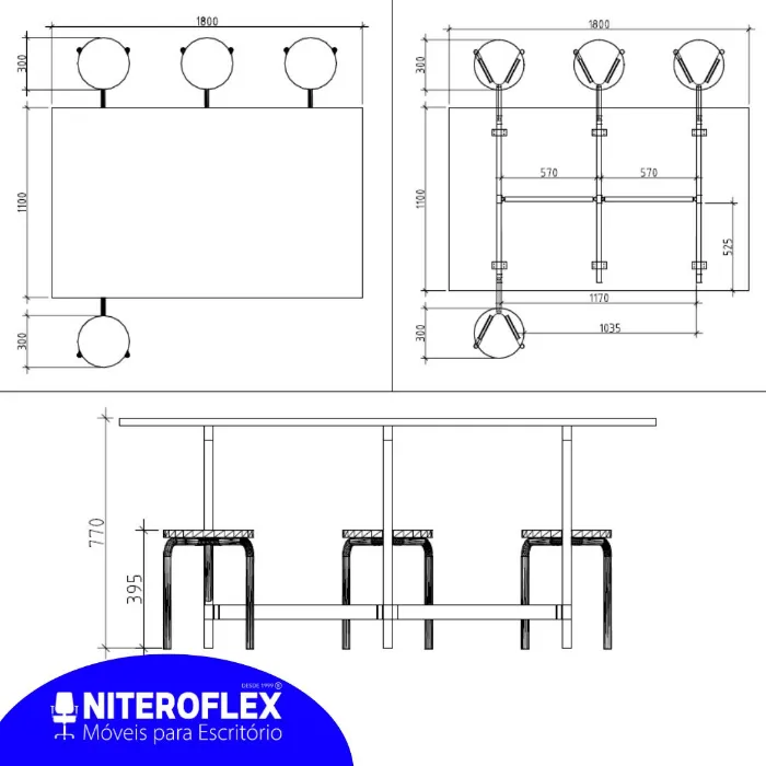 Mesa Refeitório para Cadeirante Niteroflex 5 - dimensoes_5 Mesa de Refeitório Acessível para Cadeirante Niteroflex - Imagem 6